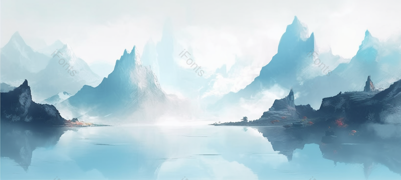 蓝色山水画,简约意境手绘山水,插画/手绘图,插画/手绘图库,插画/手绘图下载,插画/手绘